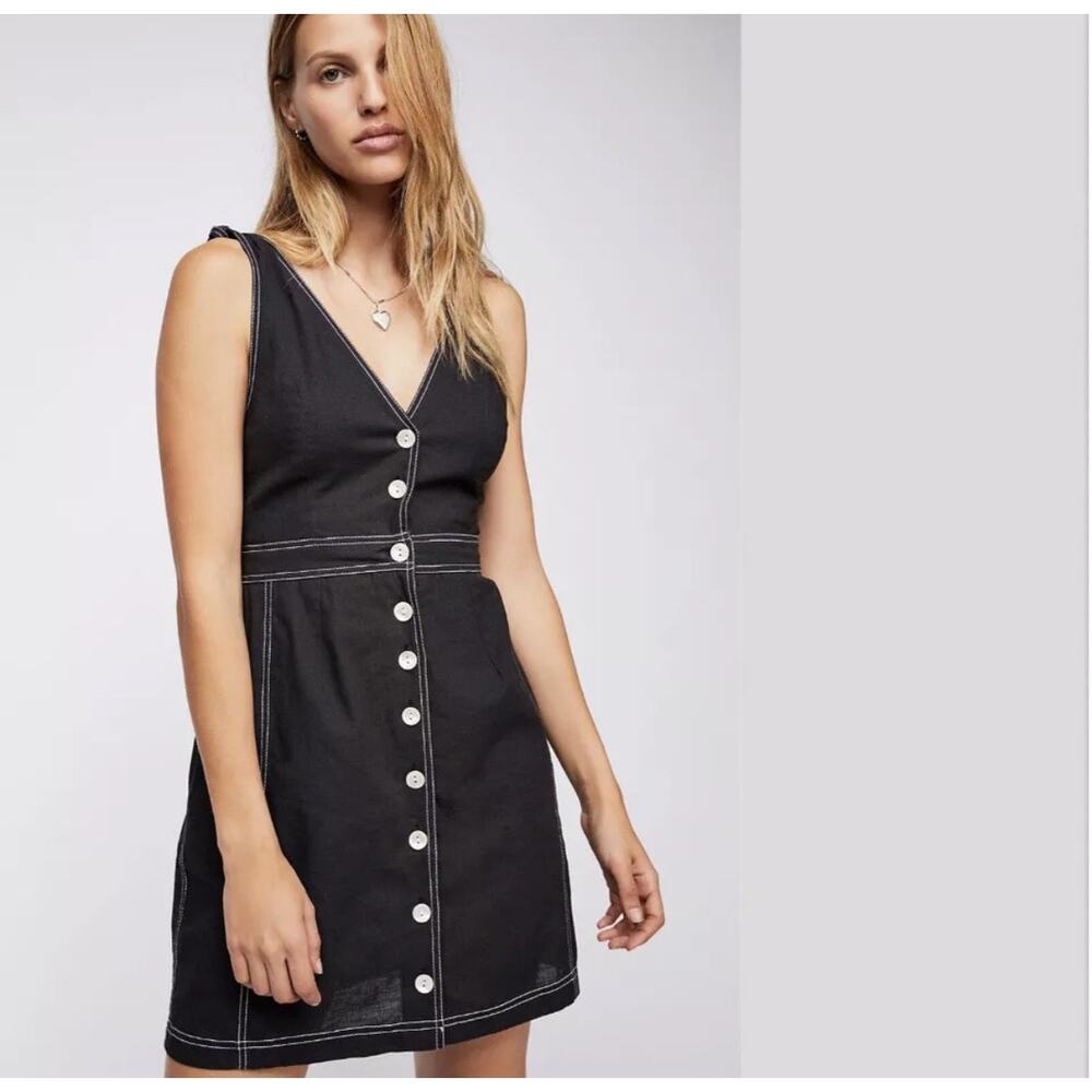 Free People‎ London Town Mini Black Cotton Dress Size 4